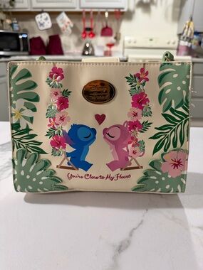 Disney Cream Floral Stitch & Angel Crossbody Bag - You're Closer to My Heart